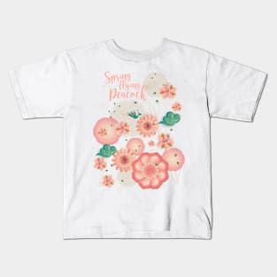 Elegant Floral Ornament, Spring Peach Garden, Decorative Pink Flowers, blossom sakuras pattern, Spring Dream Flying Peacock, Chinese Traditional background Vintage Kids T-Shirt